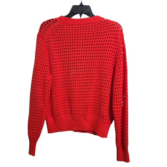 Ann Taylor Red Crochet Open-Knit Pullover Sweater Medium GUC Cotton Acrylic - Picture 2 of 4